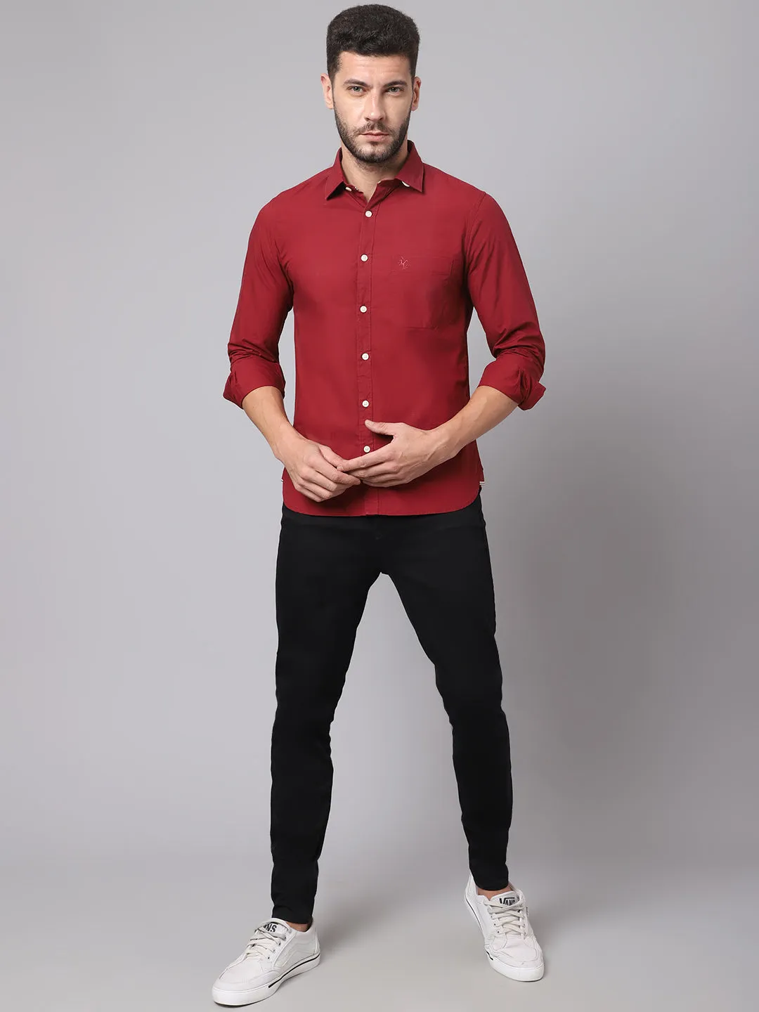 Men's Maroon Casual Plain Full Sleeve Shirt