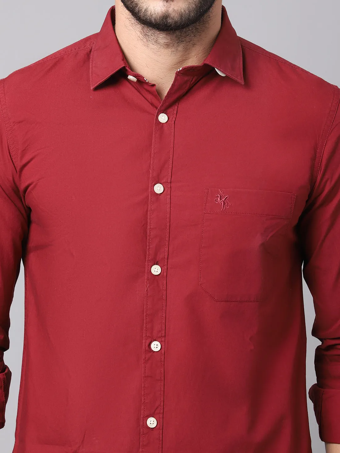 Men's Maroon Casual Plain Full Sleeve Shirt