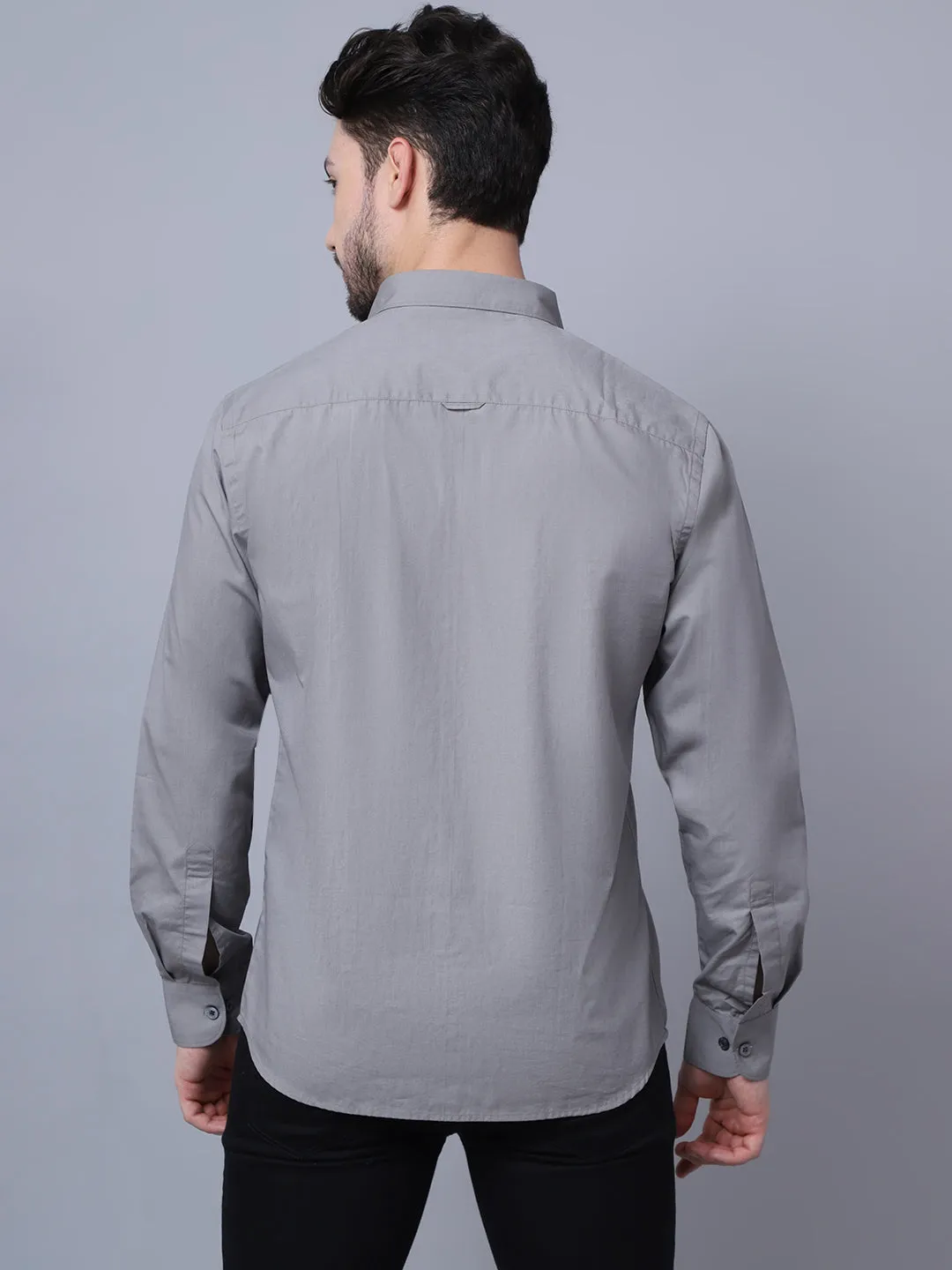 Men's Mid Grey Casual Plain Full Sleeve Shirt