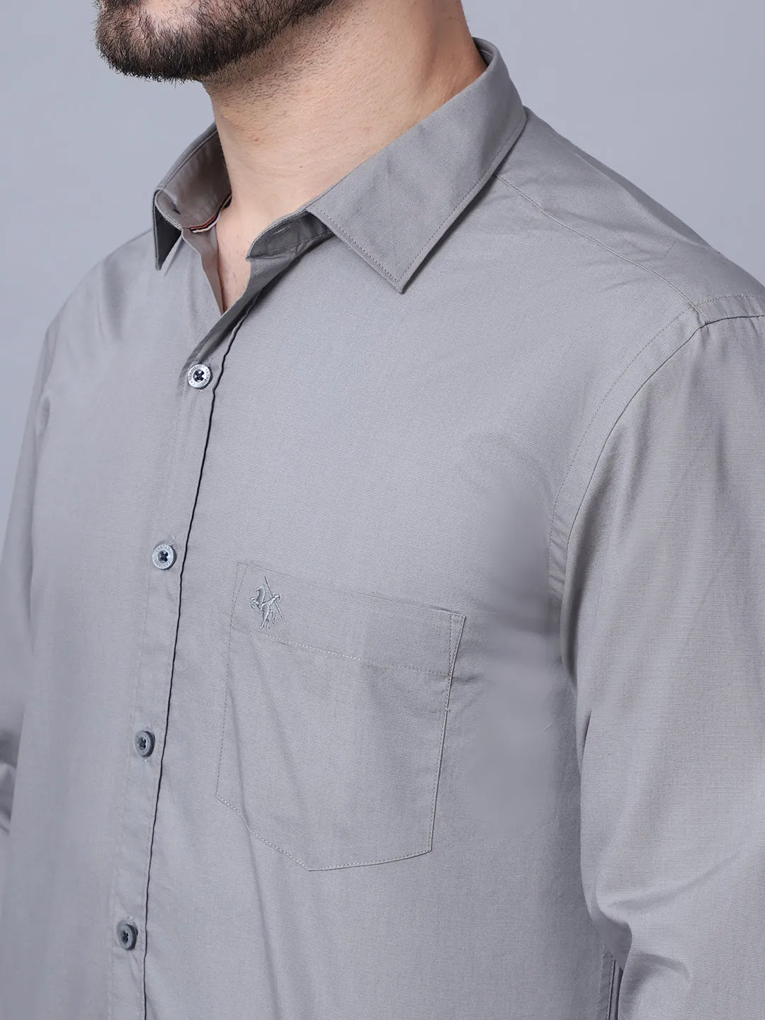 Men's Mid Grey Casual Plain Full Sleeve Shirt