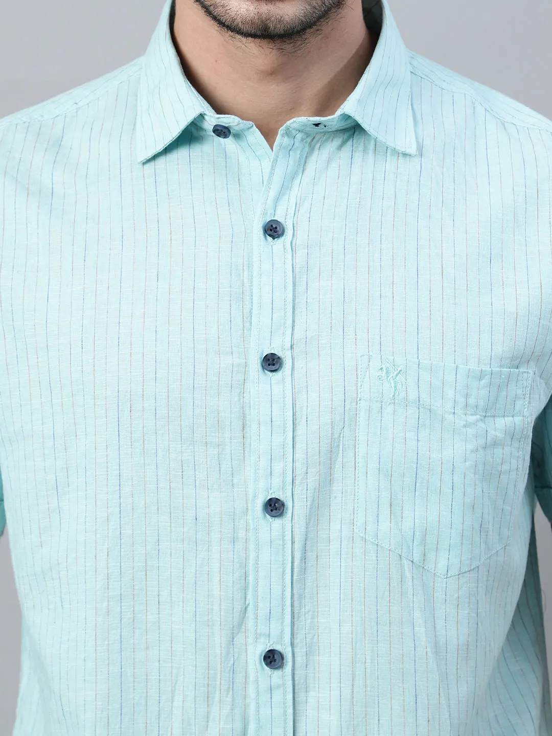 Men's Mint Green Casual Thin Stripe Half Sleeve Shirt