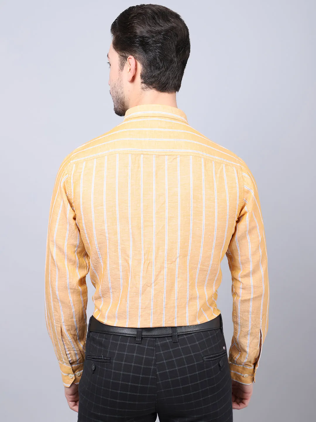 Men's Mustard Casual Broad Stripe Full Sleeve Shirt