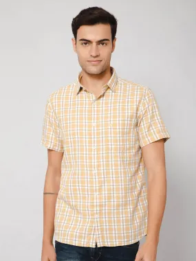 Men's Mustard Casual Medium Checks Full Sleeve Shirt