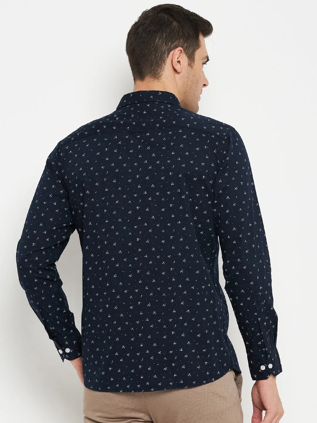 Men's Navy Blue Casual Abstract Ditsy Print Full Sleeve Shirt