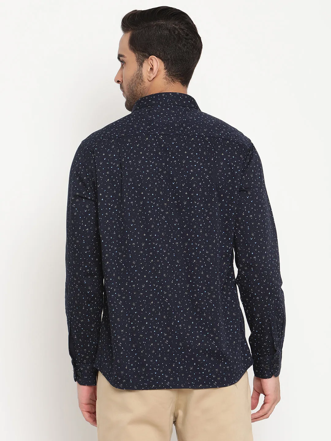 Men's Navy Blue Casual Floral Ditsy Print Full Sleeve Shirt