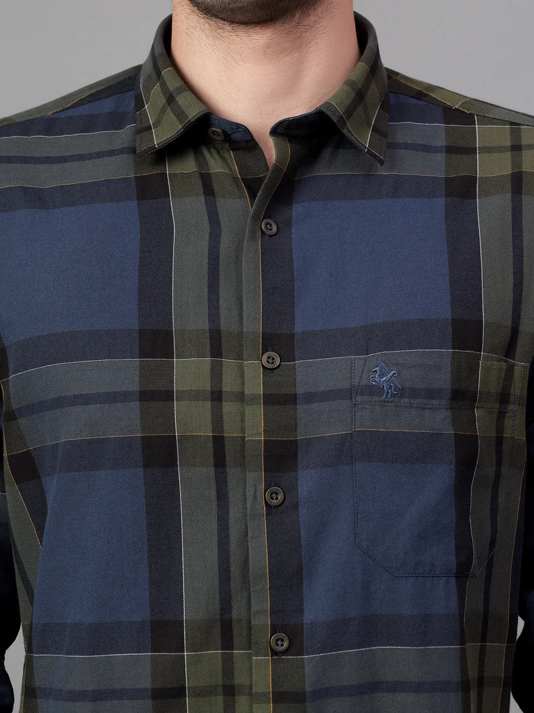 Men's Navy Blue Checked Full Sleeve Casual Shirt