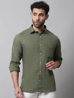 Men's Olive Green Casual Floral Print Full Sleeve Shirt