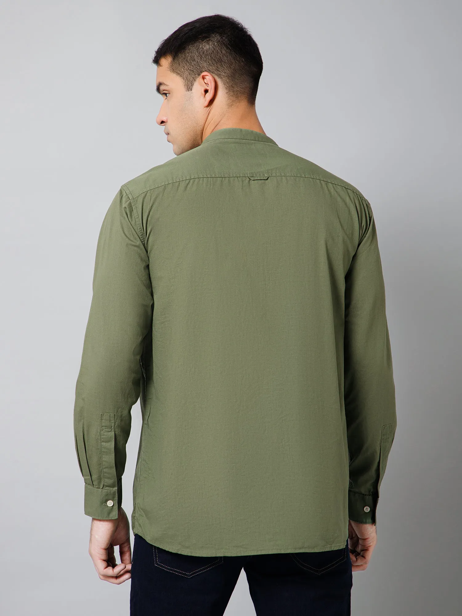 Men's Olive Green Casual Plain Full Sleeve Shirt