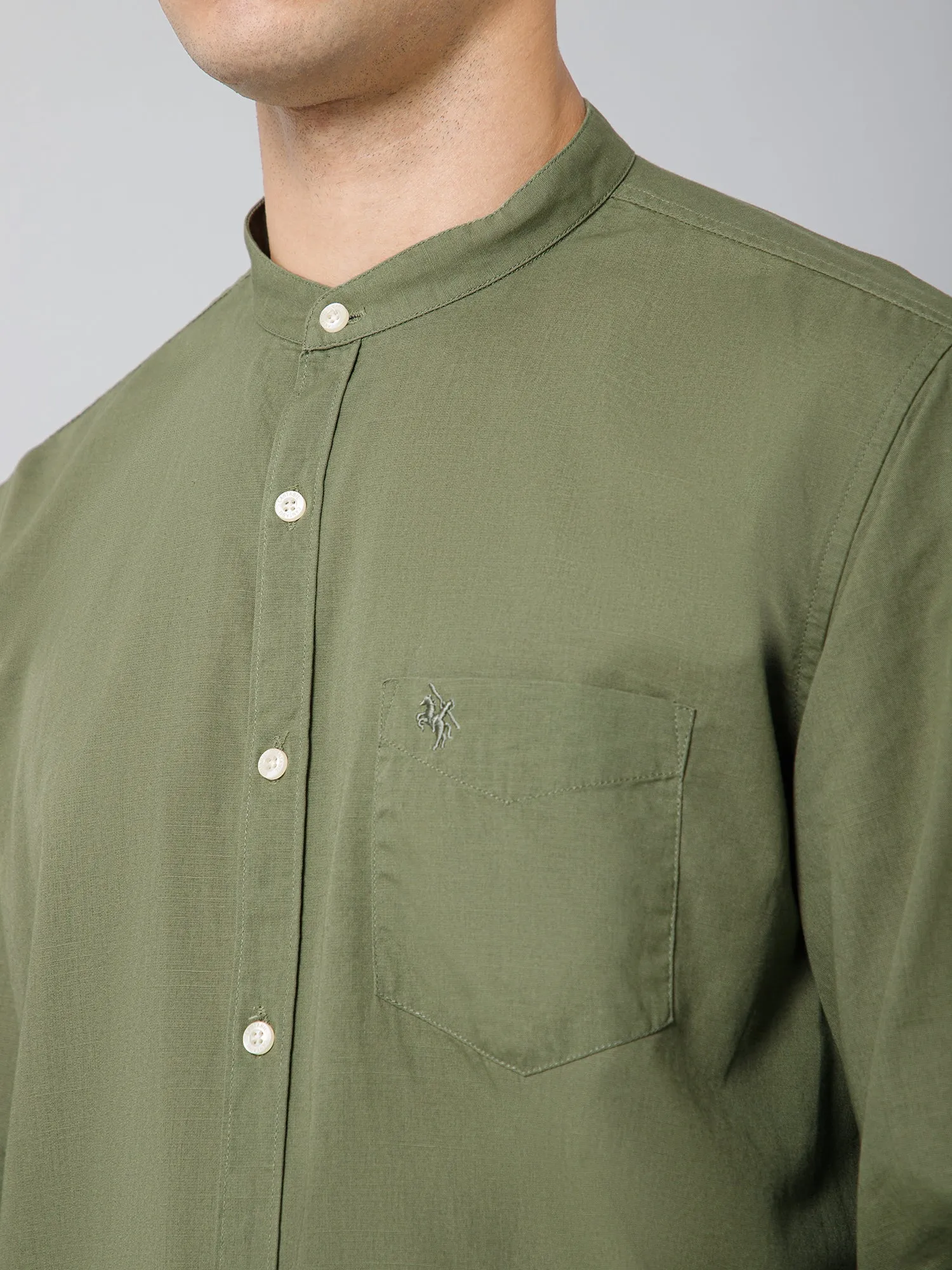 Men's Olive Green Casual Plain Full Sleeve Shirt