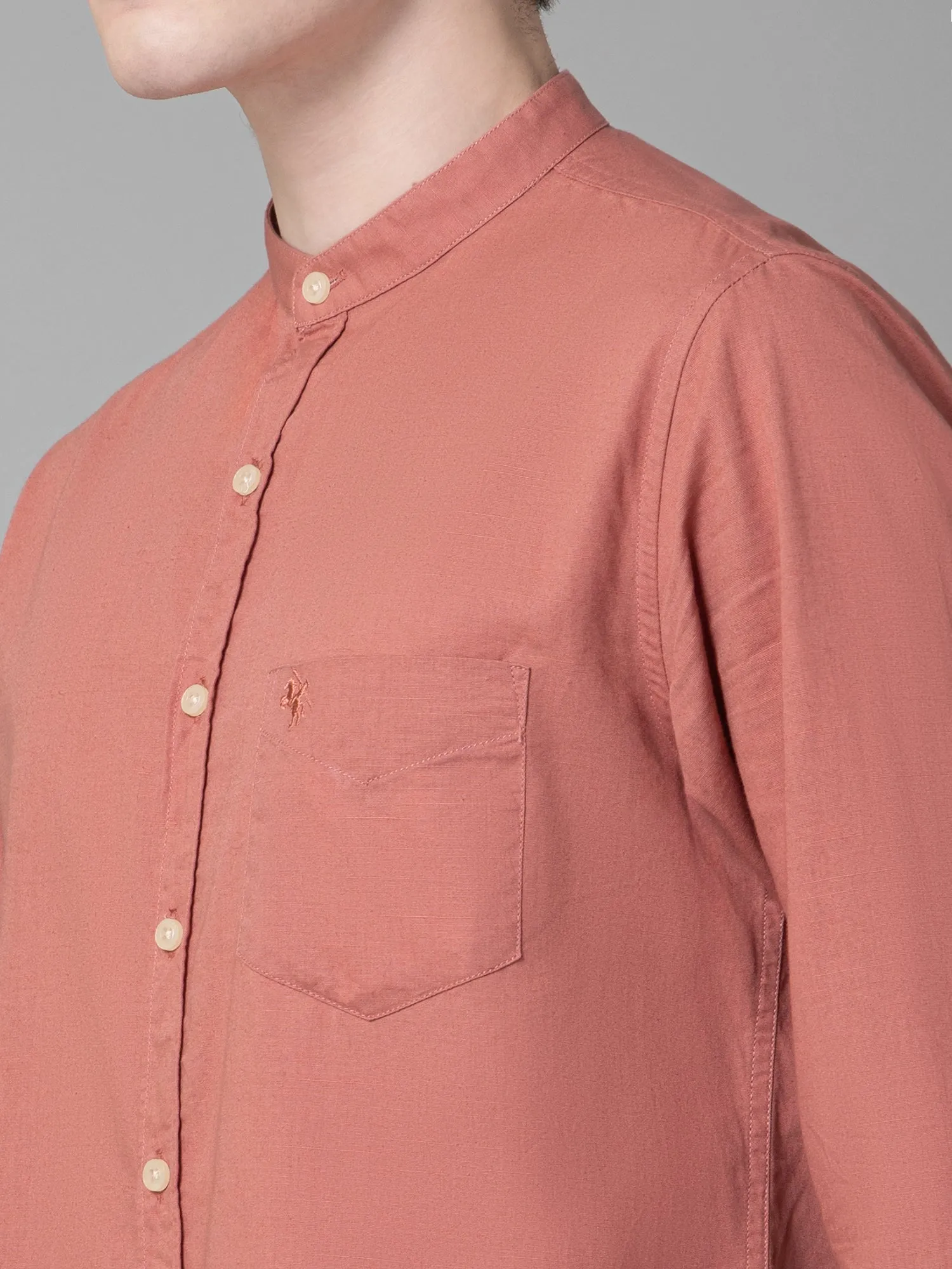 Men's Peach Casual Plain Full Sleeve Shirt