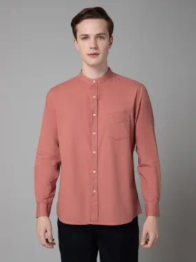 Men's Peach Casual Plain Full Sleeve Shirt