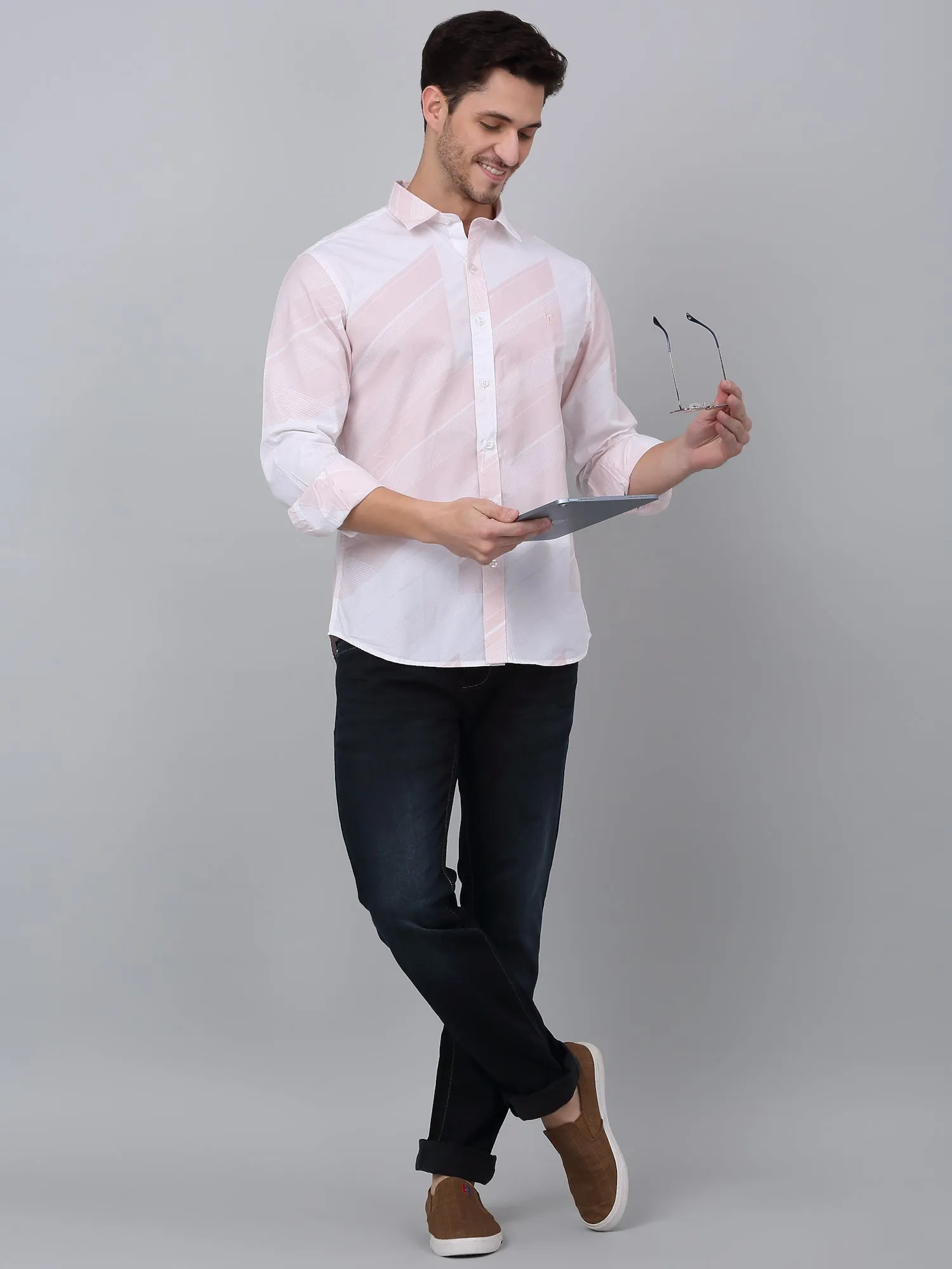 Men's Pink Casual Abstract Print Full Sleeve Shirt