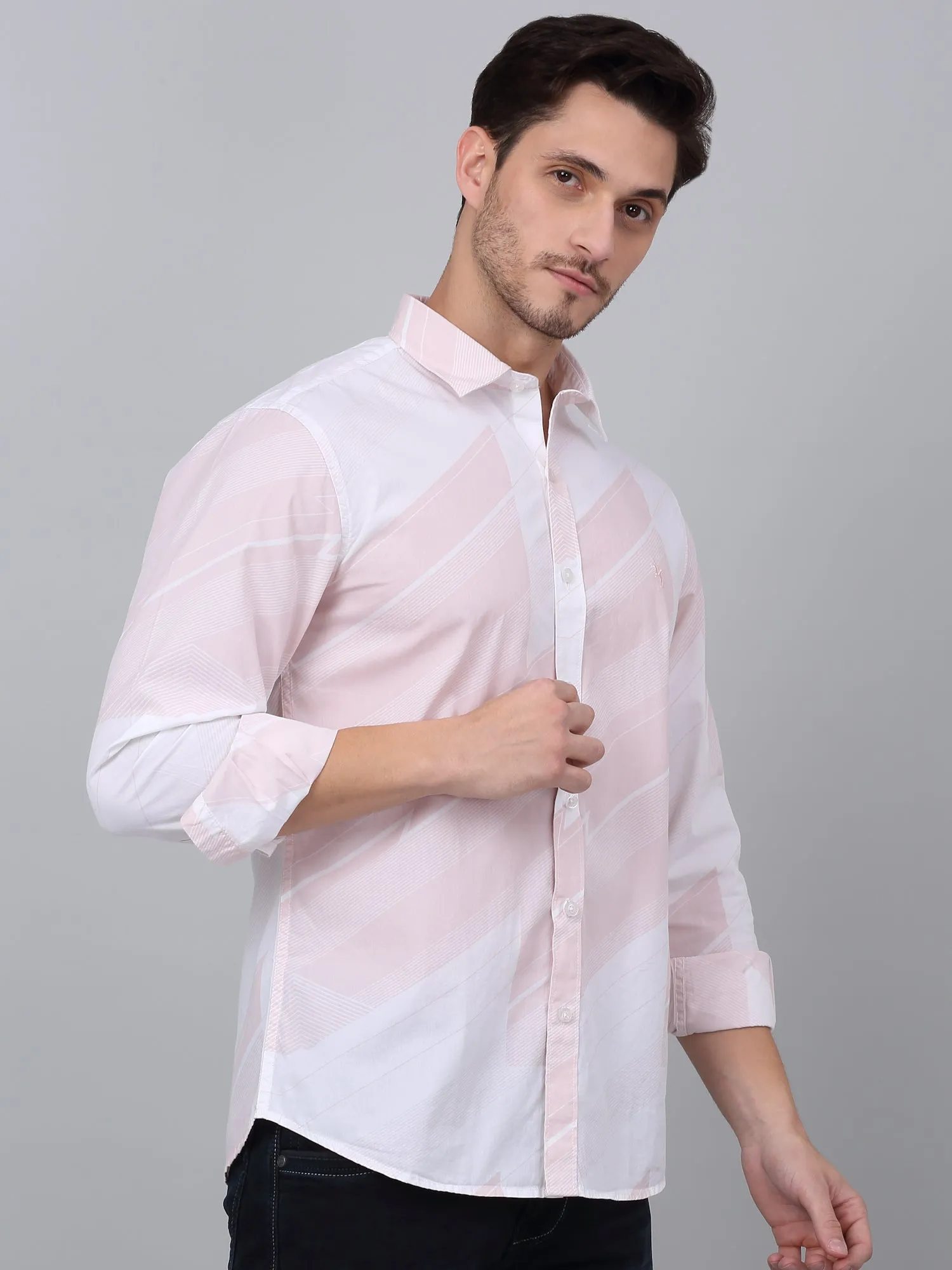 Men's Pink Casual Abstract Print Full Sleeve Shirt