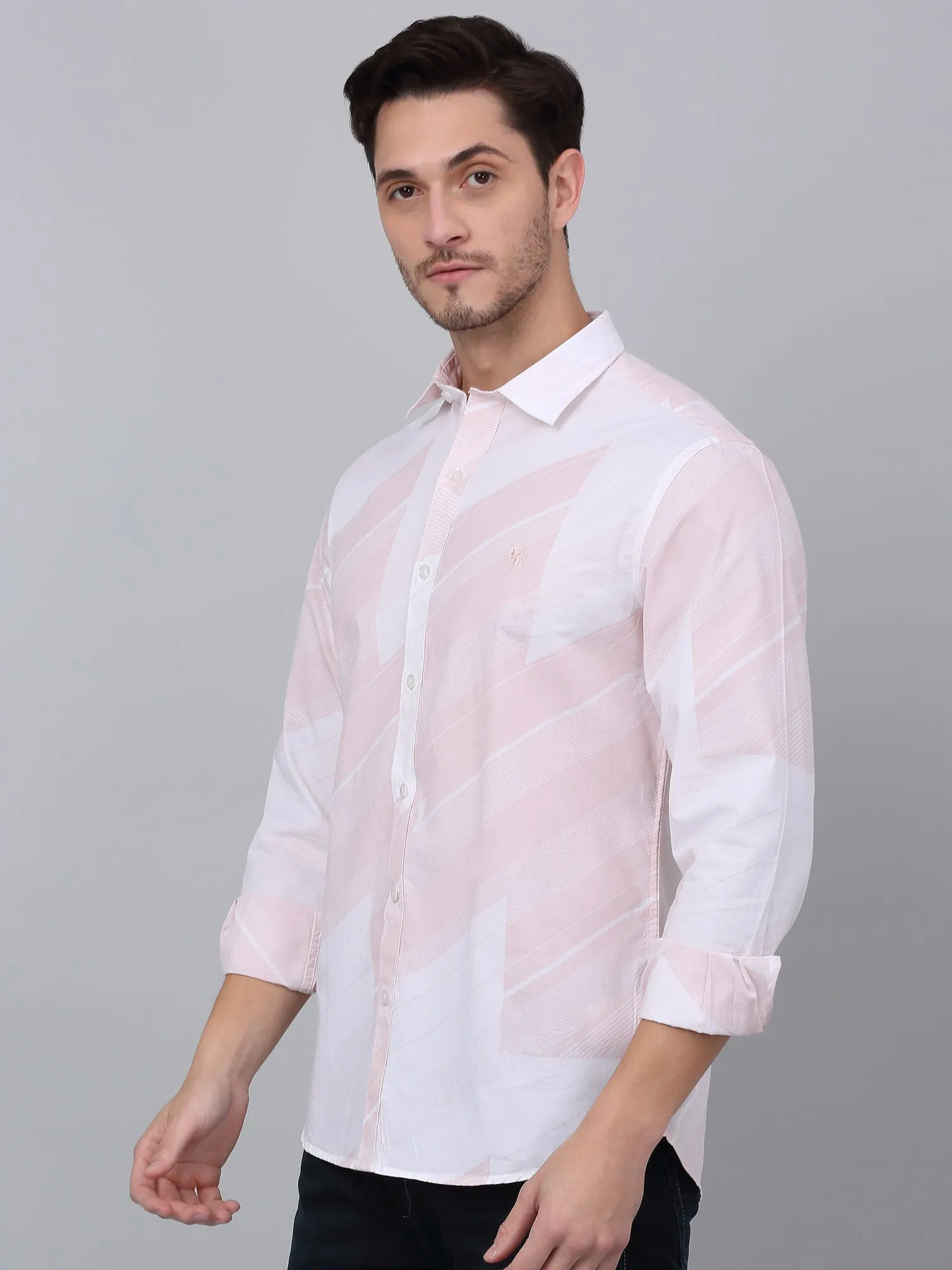 Men's Pink Casual Abstract Print Full Sleeve Shirt