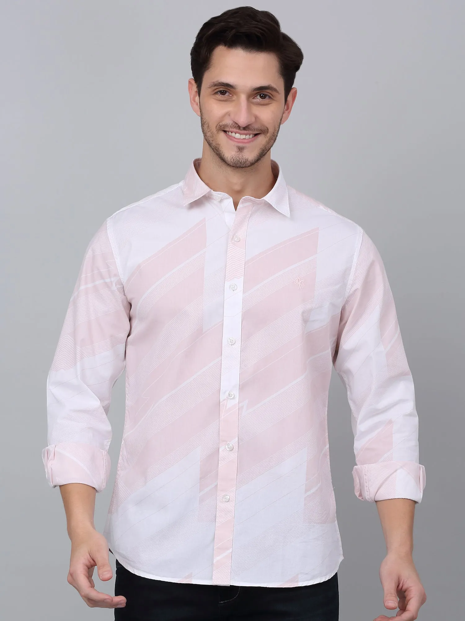 Men's Pink Casual Abstract Print Full Sleeve Shirt