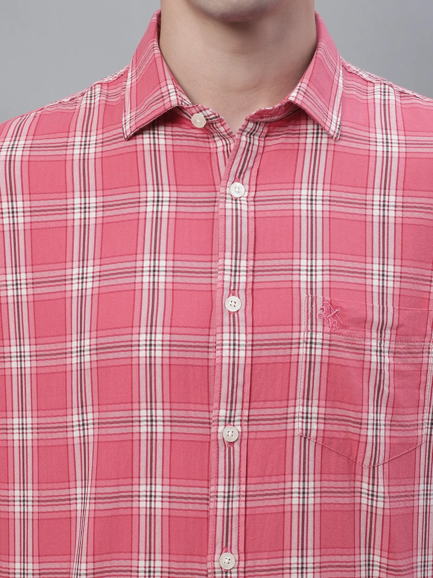 Men's Pink Casual Big Checks Half Sleeve Shirt