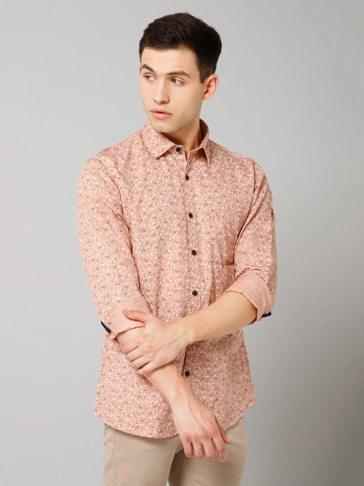 Men's Pink Casual Floral Print Full Sleeve Shirt