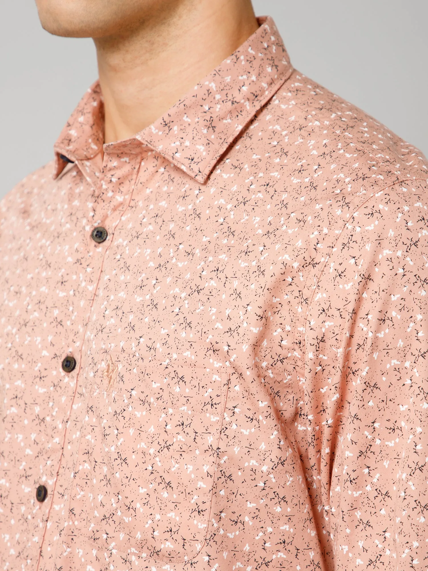 Men's Pink Casual Floral Print Full Sleeve Shirt