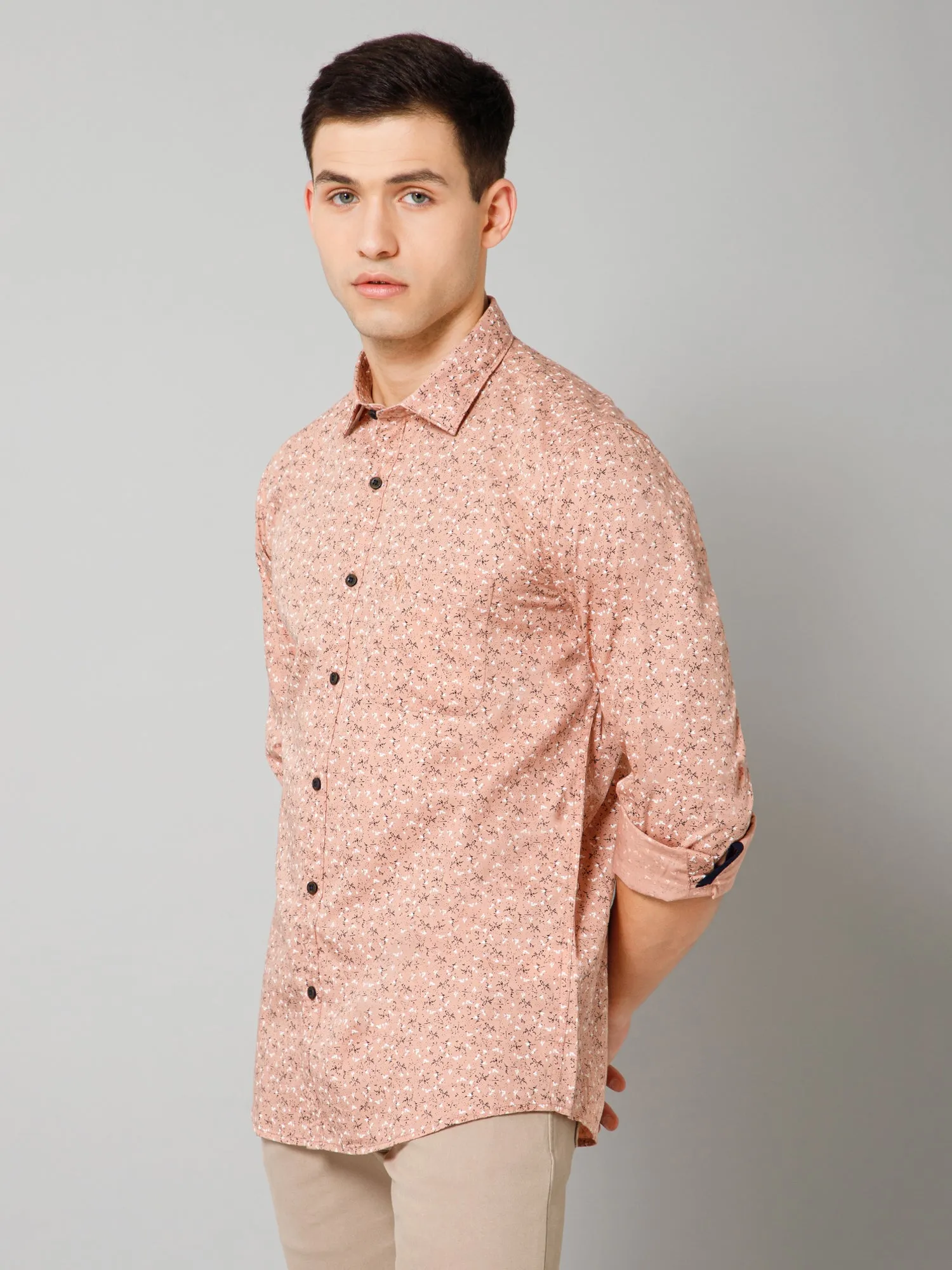 Men's Pink Casual Floral Print Full Sleeve Shirt