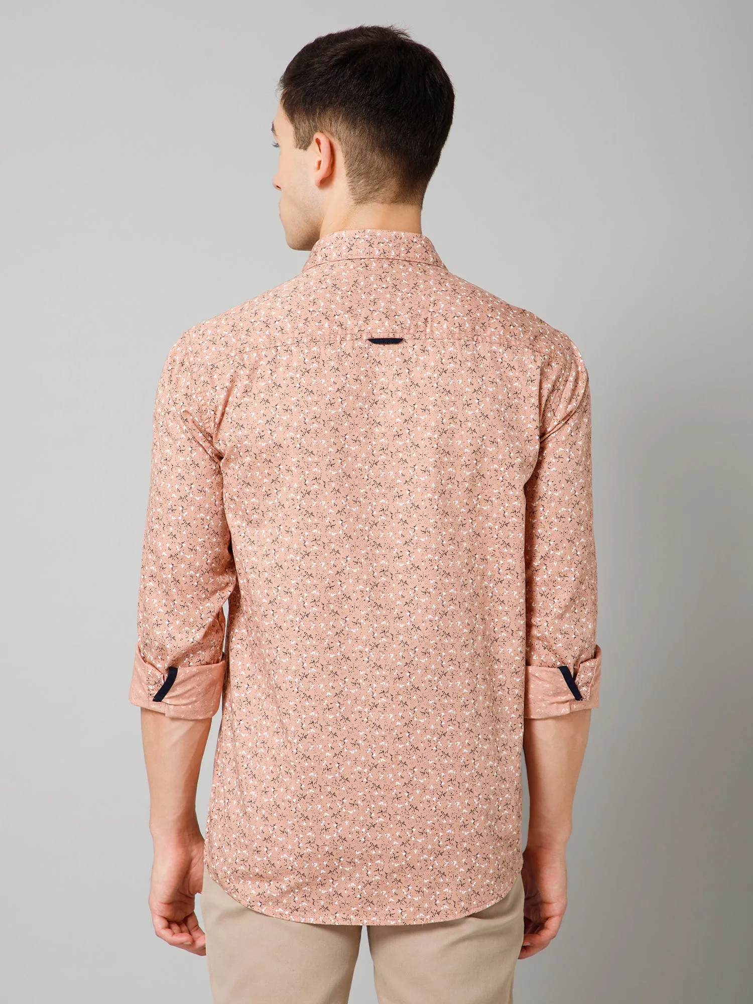 Men's Pink Casual Floral Print Full Sleeve Shirt