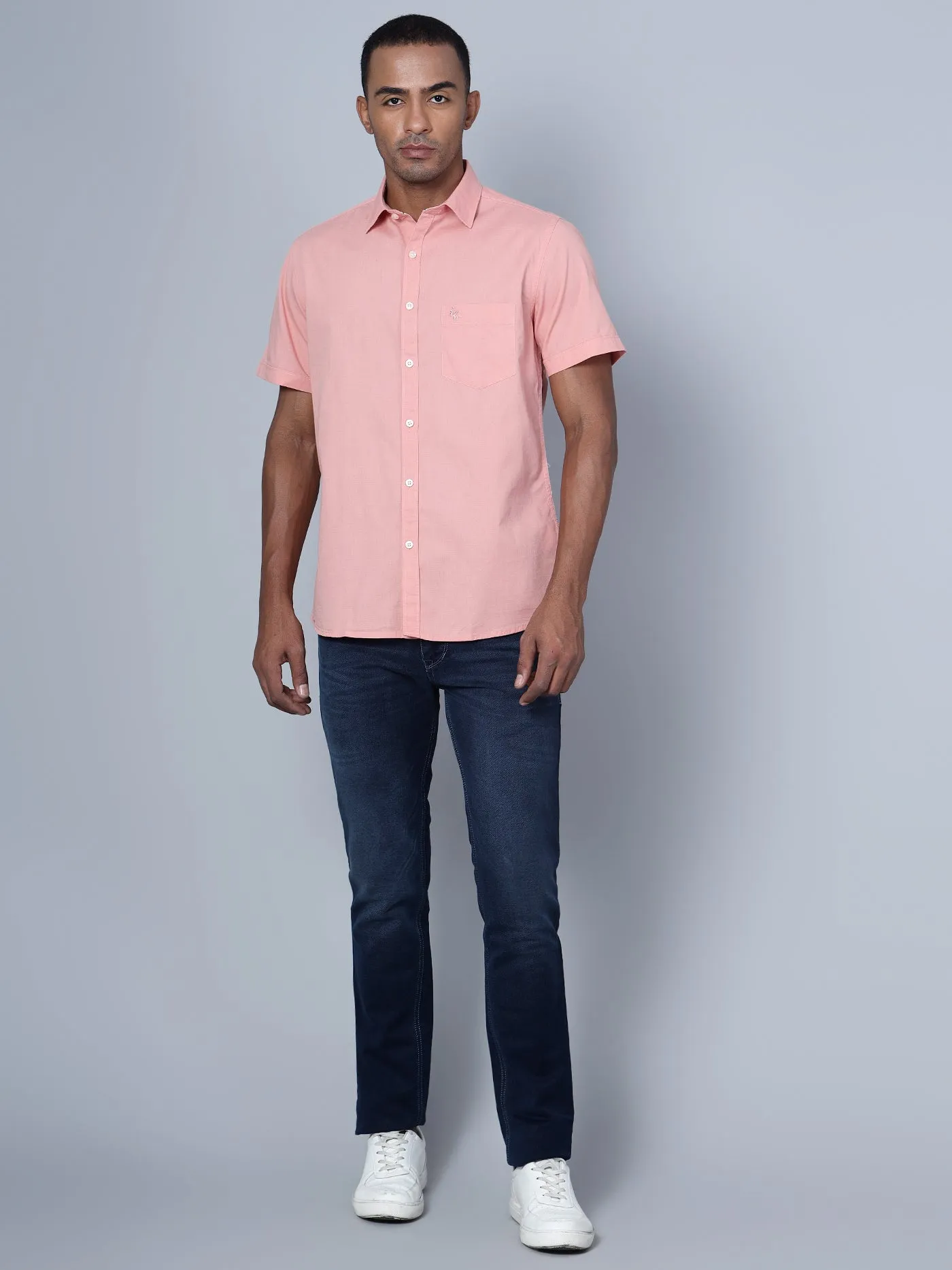 Men's Pink Casual Plain Half Sleeve Shirt