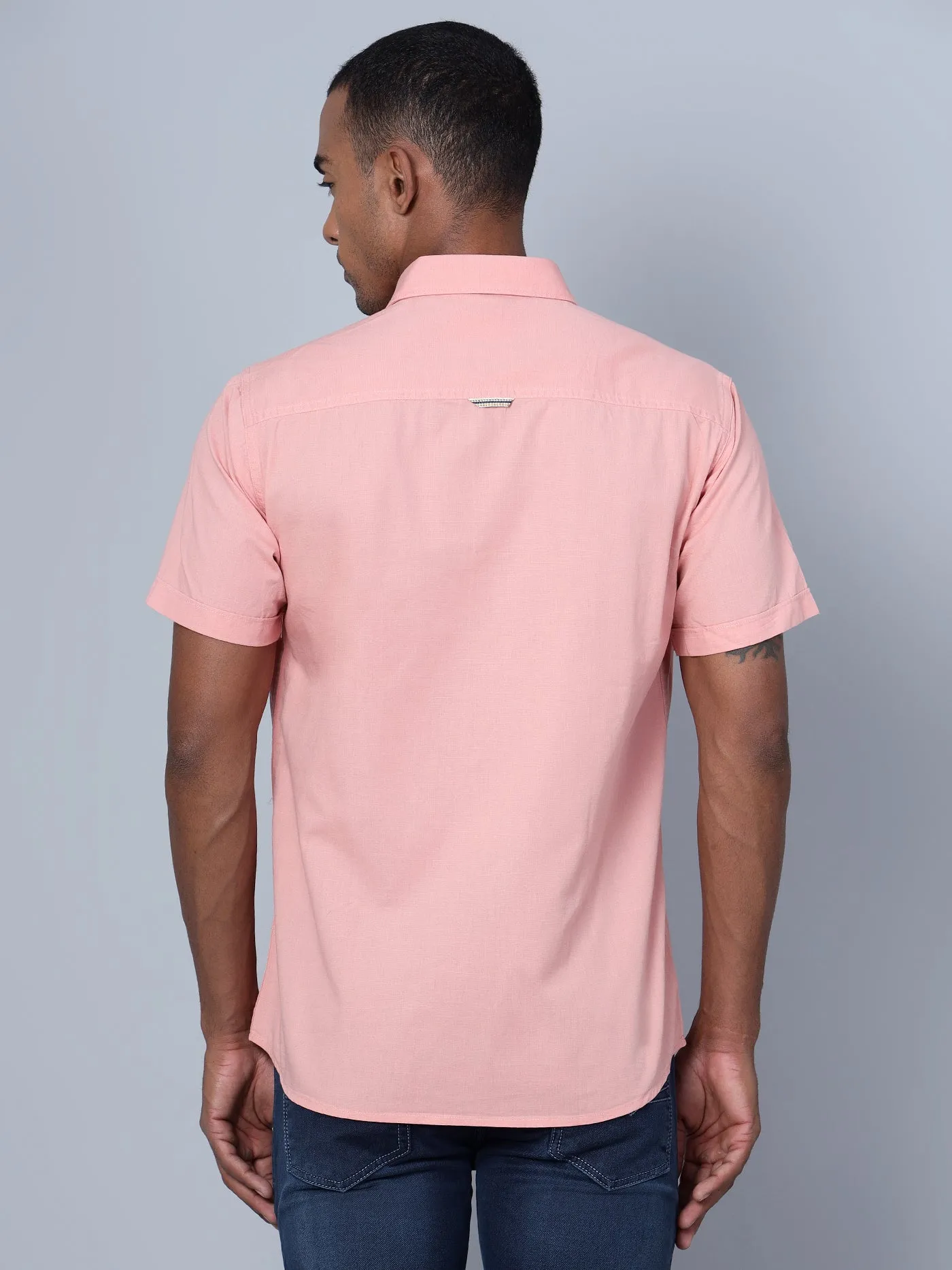 Men's Pink Casual Plain Half Sleeve Shirt