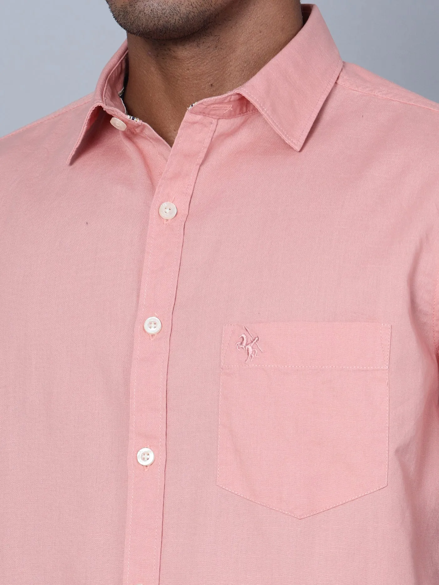 Men's Pink Casual Plain Half Sleeve Shirt