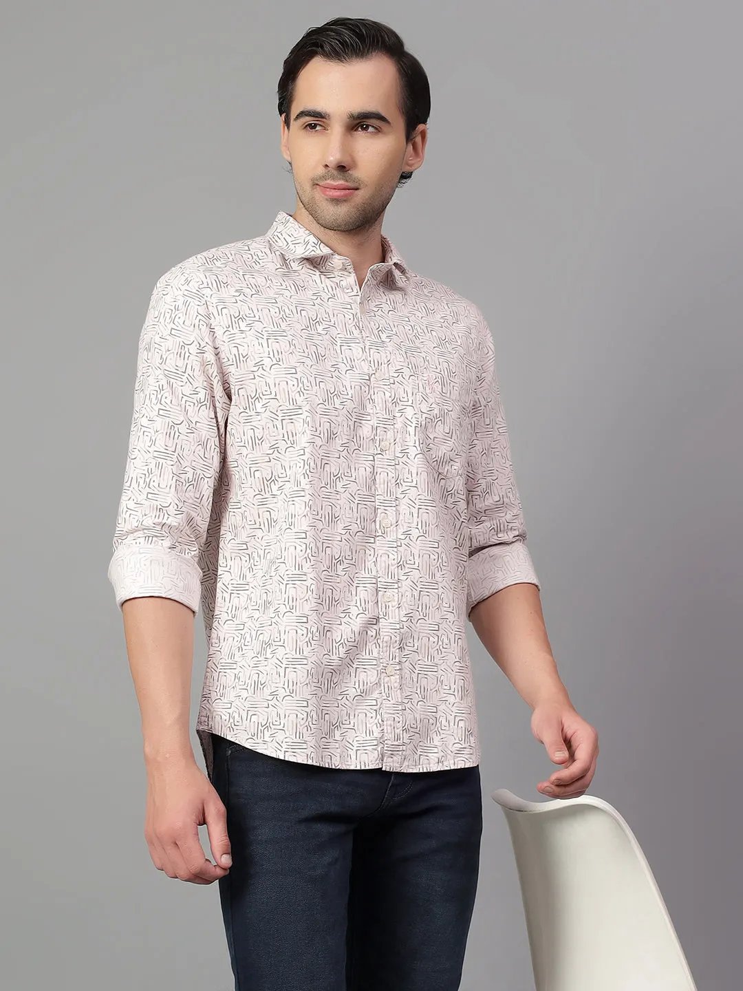 Men's Pink Printed Full Sleeve Casual Shirt