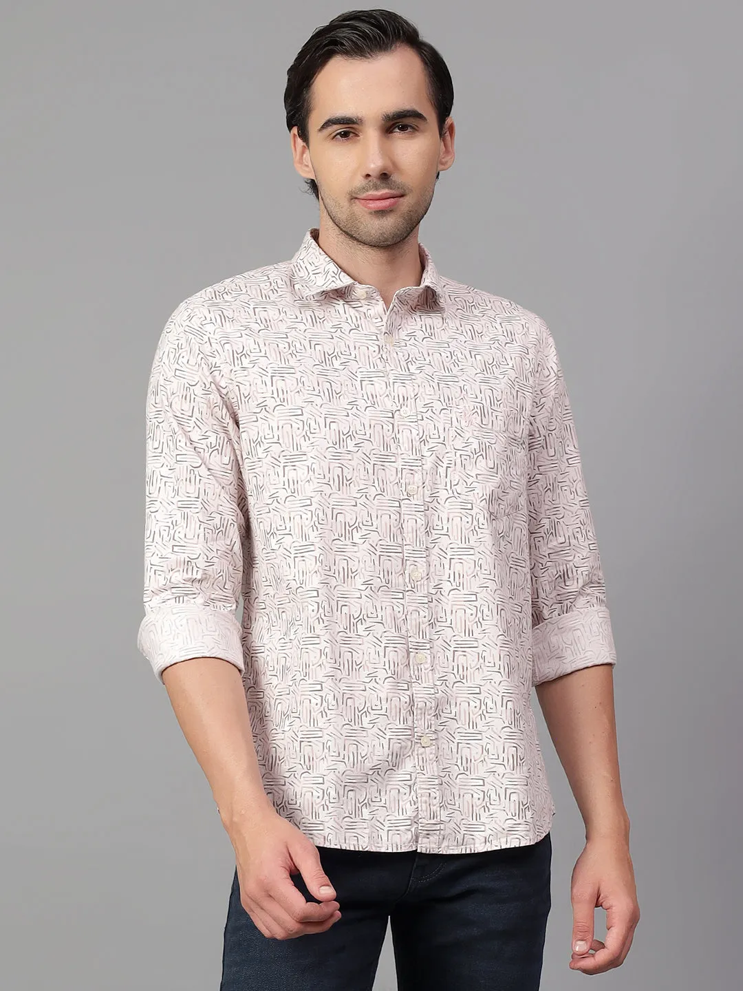 Men's Pink Printed Full Sleeve Casual Shirt