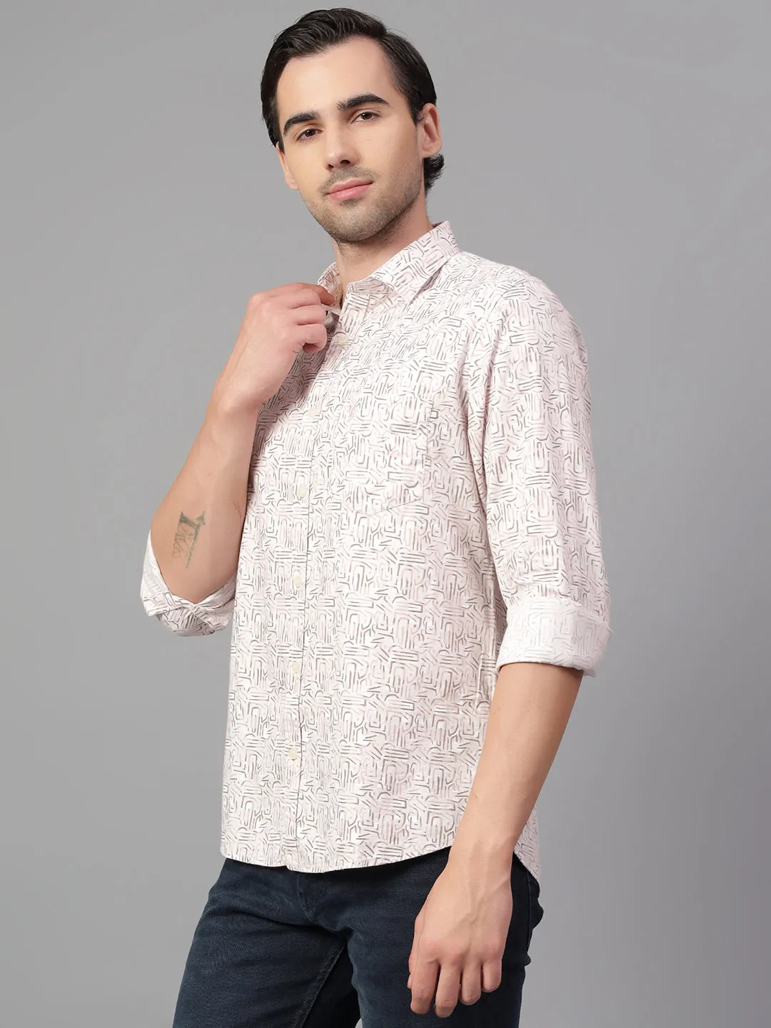 Men's Pink Printed Full Sleeve Casual Shirt