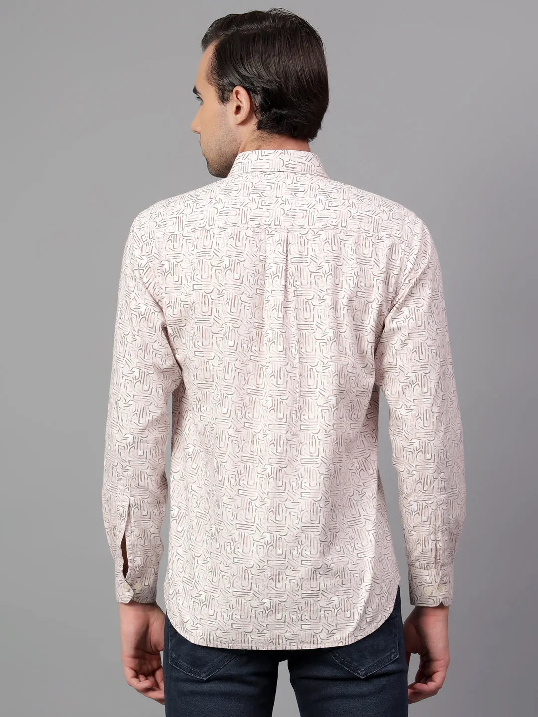 Men's Pink Printed Full Sleeve Casual Shirt