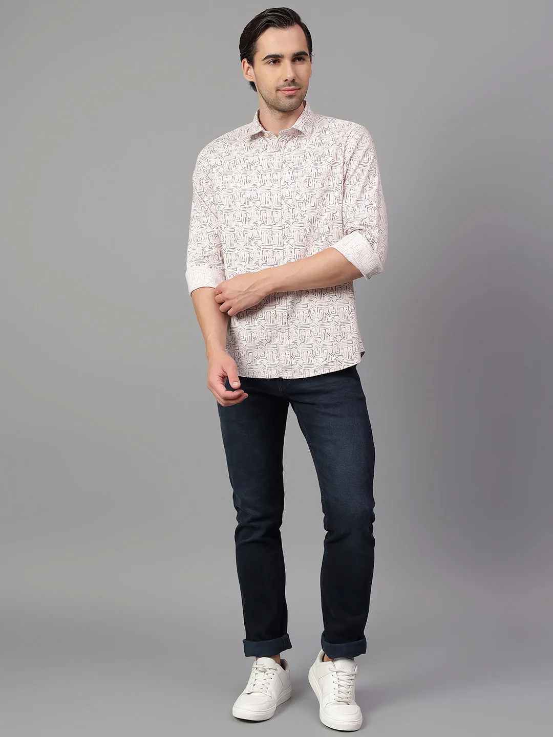 Men's Pink Printed Full Sleeve Casual Shirt