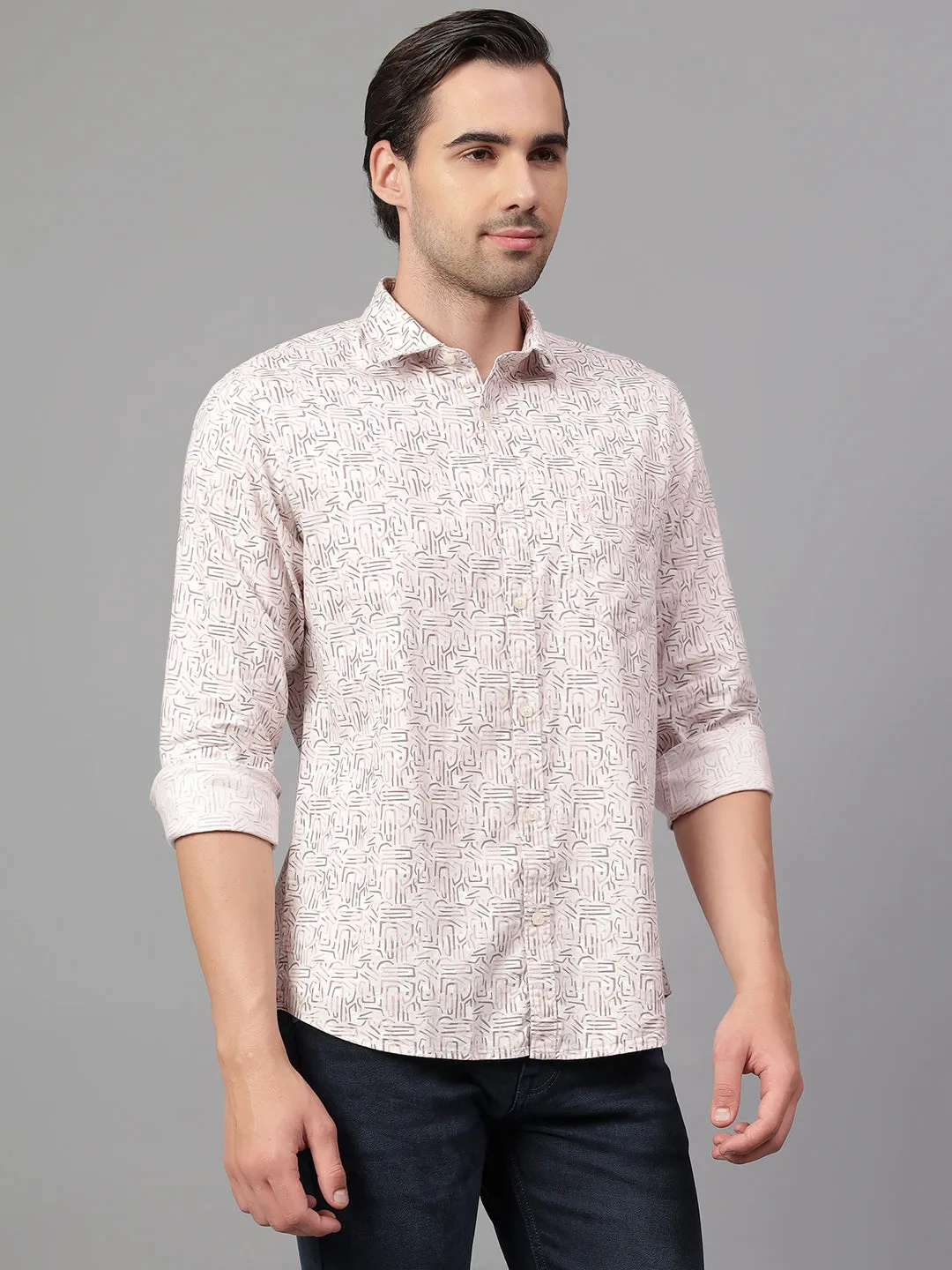 Men's Pink Printed Full Sleeve Casual Shirt