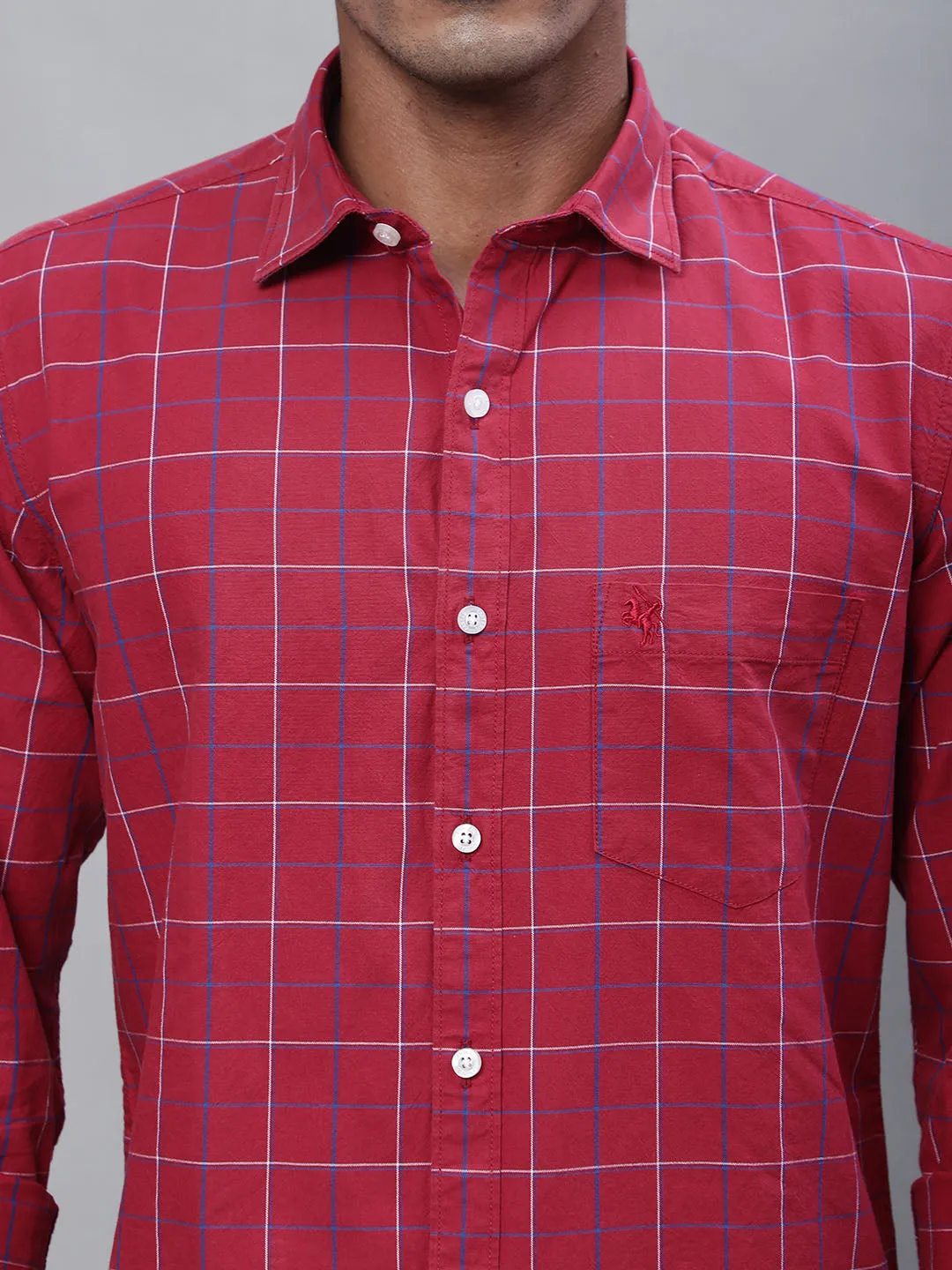 Men's Red Casual Big Checks Full Sleeve Shirt