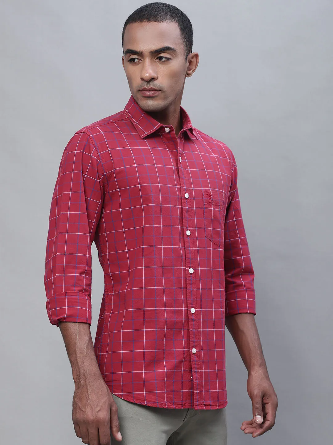 Men's Red Casual Big Checks Full Sleeve Shirt