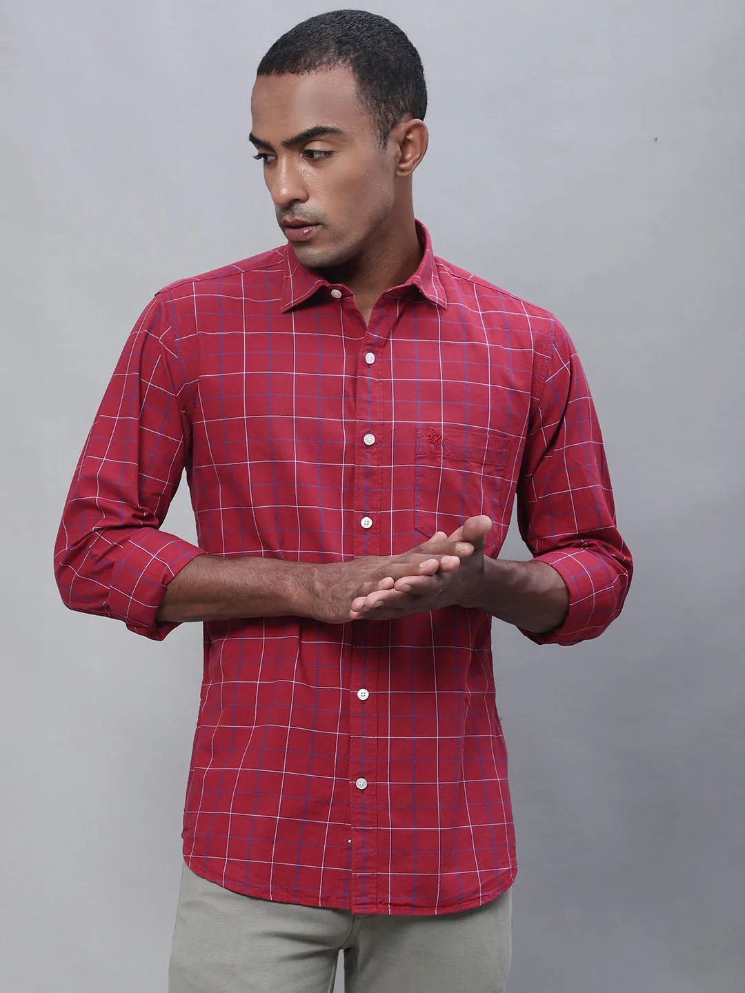 Men's Red Casual Big Checks Full Sleeve Shirt