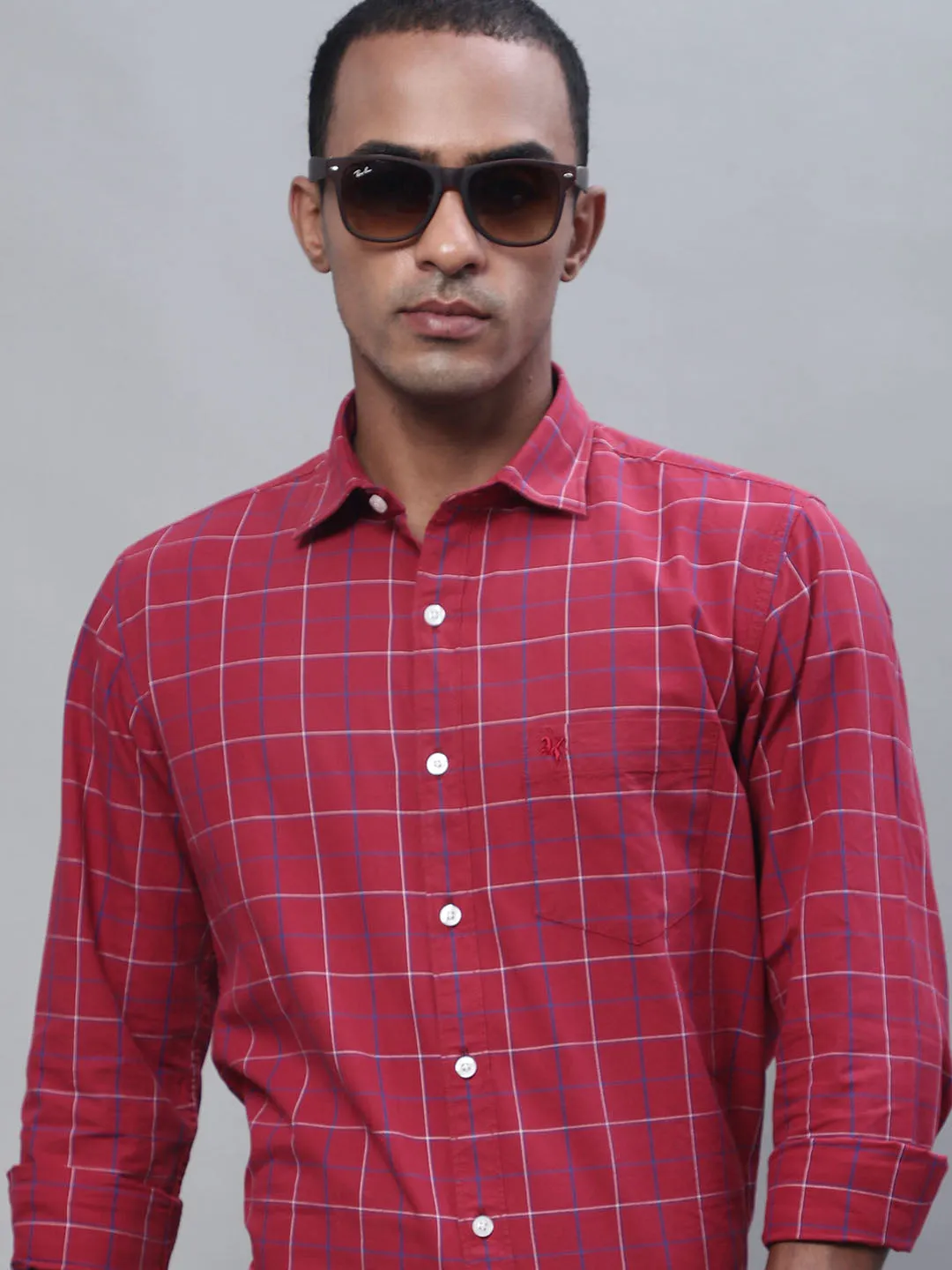 Men's Red Casual Big Checks Full Sleeve Shirt