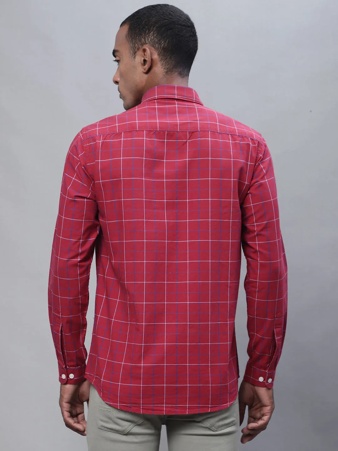 Men's Red Casual Big Checks Full Sleeve Shirt