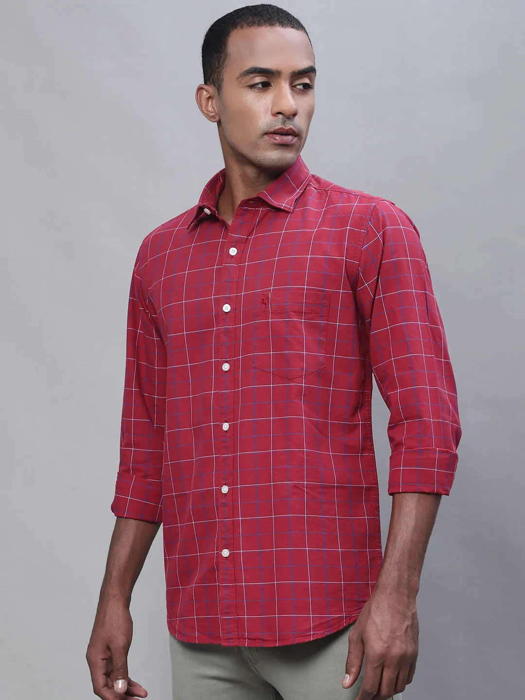 Men's Red Casual Big Checks Full Sleeve Shirt