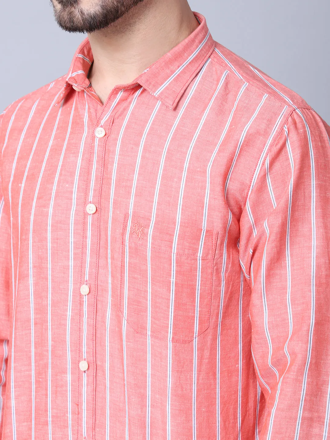 Men's Red Casual Broad Stripe Full Sleeve Shirt