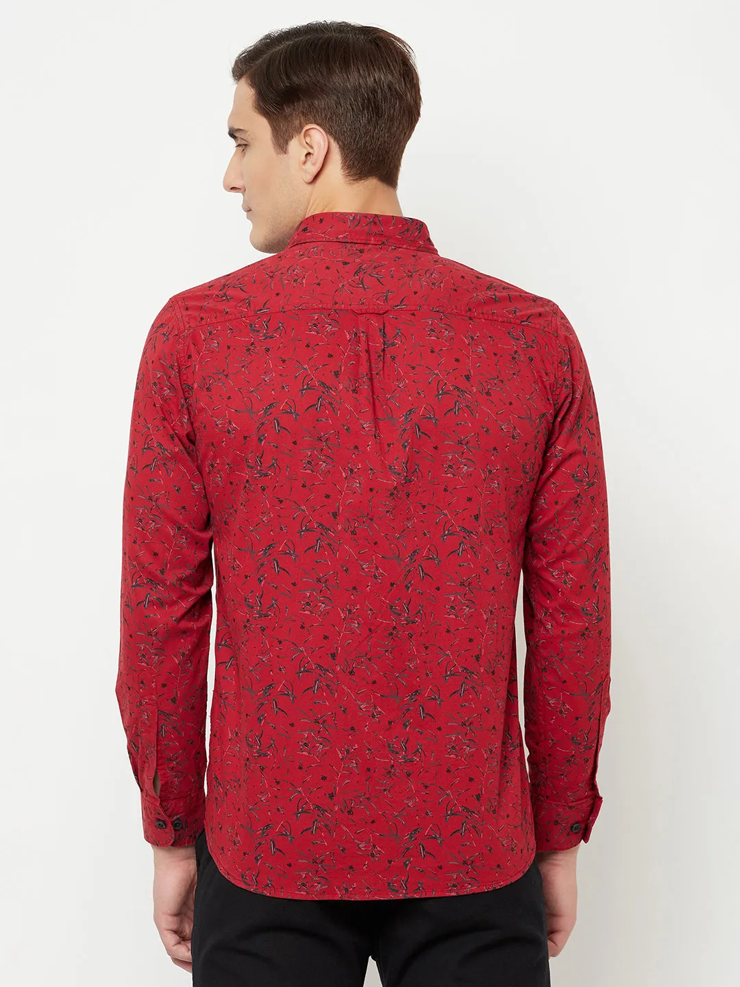 Men's Red Casual Floral Print Full Sleeve Shirt