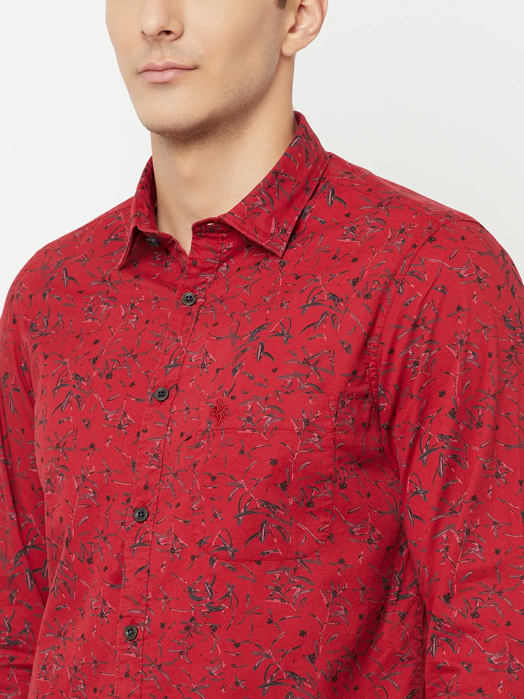 Men's Red Casual Floral Print Full Sleeve Shirt