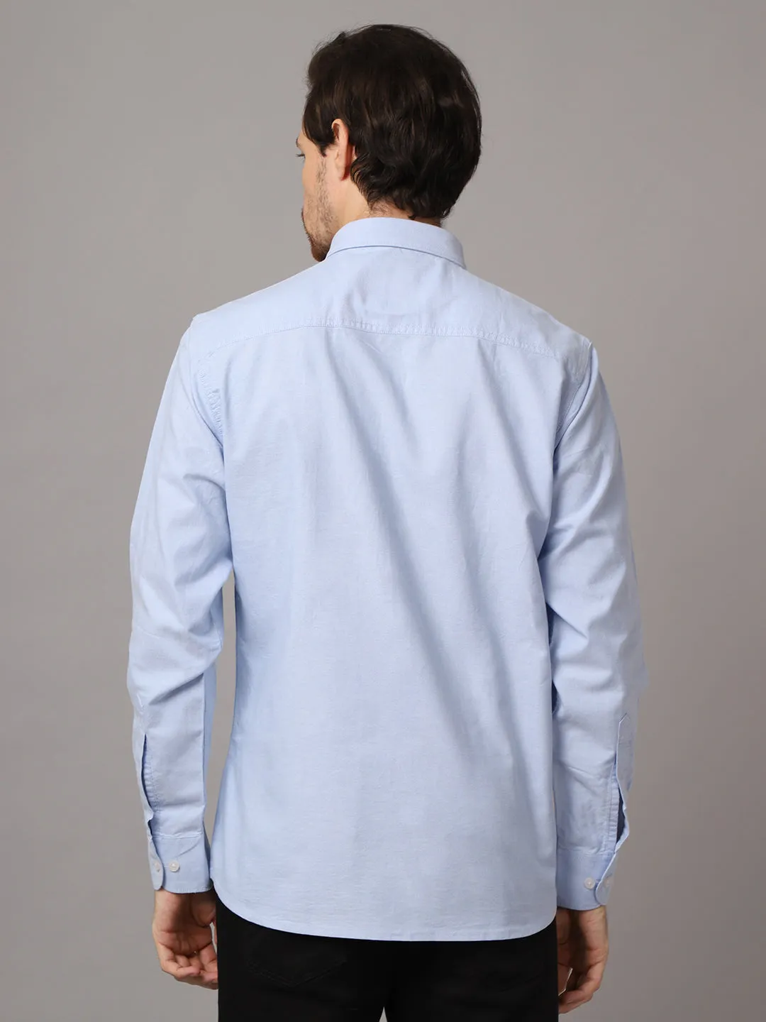 Men's Sky Blue Casual Plain Full Sleeve Shirt