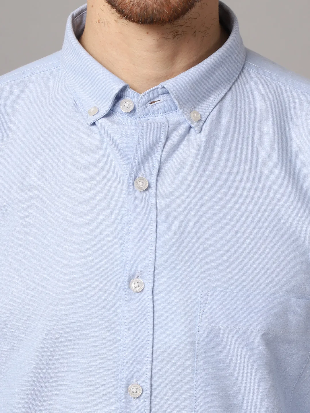 Men's Sky Blue Casual Plain Full Sleeve Shirt