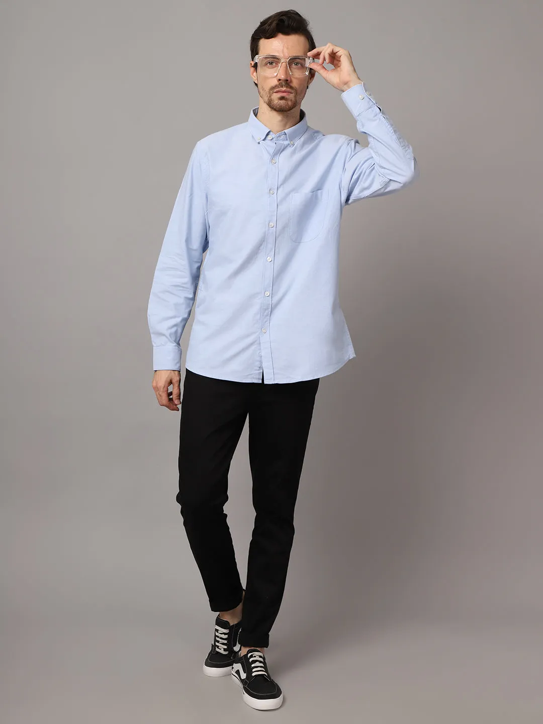 Men's Sky Blue Casual Plain Full Sleeve Shirt