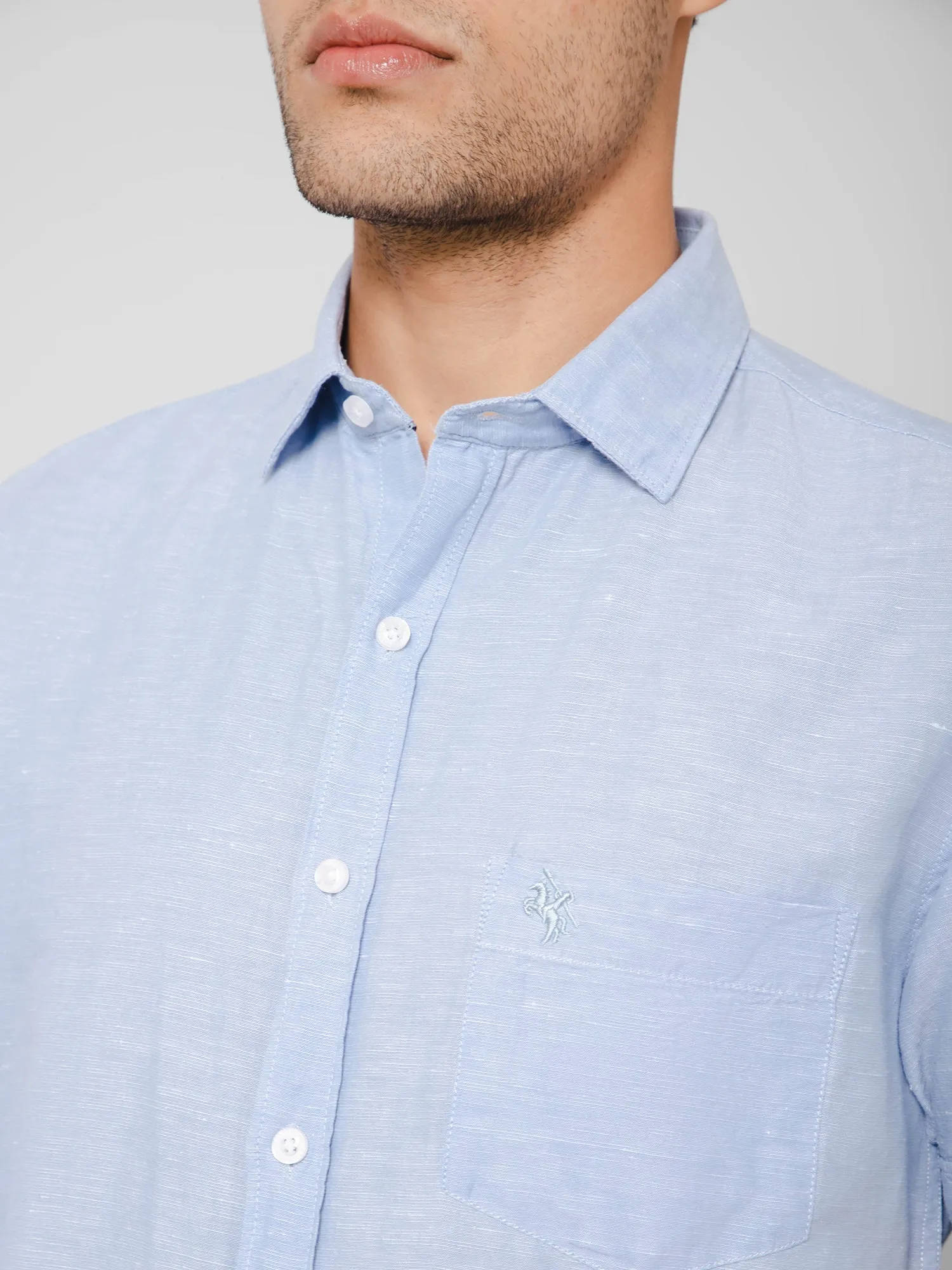 Men's Sky Blue Casual Plain Half Sleeve Shirt