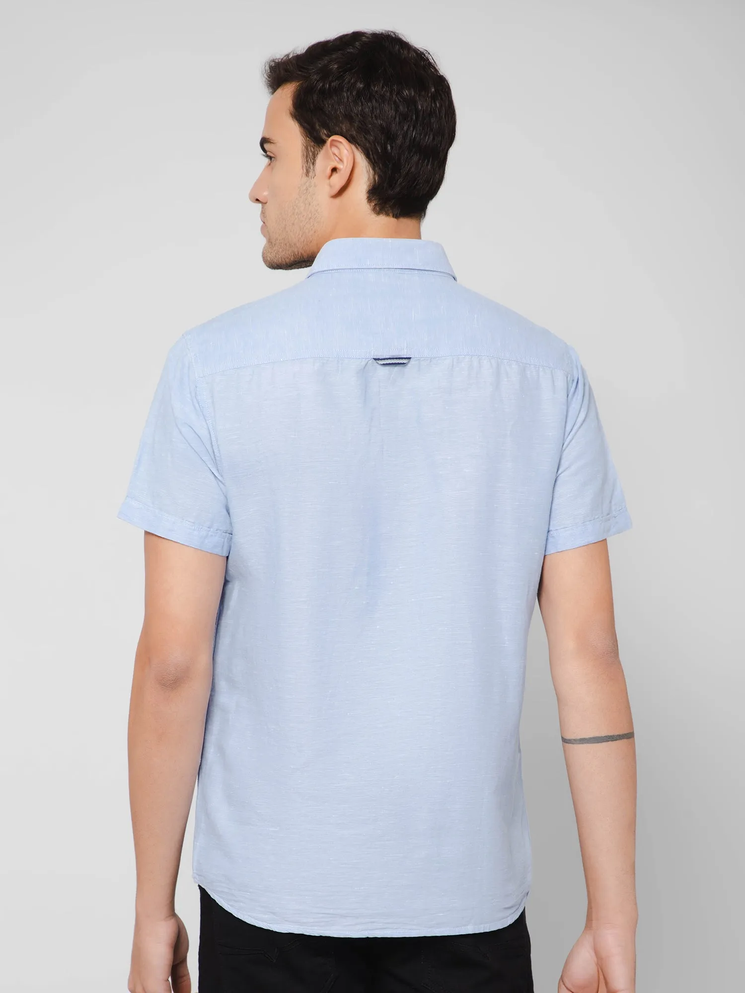 Men's Sky Blue Casual Plain Half Sleeve Shirt