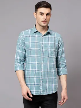 Men's Turquoise Casual Medium Checks Full Sleeve Shirt