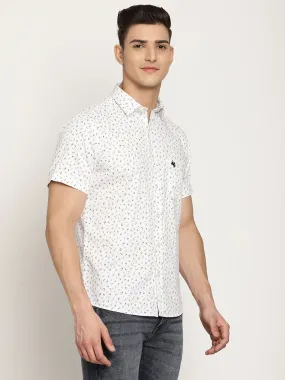 Men's White Casual Floral Print Half Sleeve Shirt