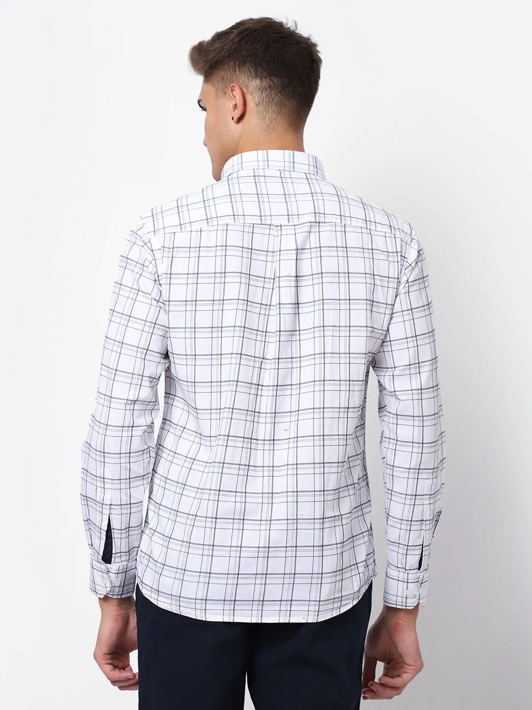 Men's White Casual Medium Checks Full Sleeve Shirt